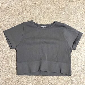 Garage Black Ribbed Cropped Tee Top